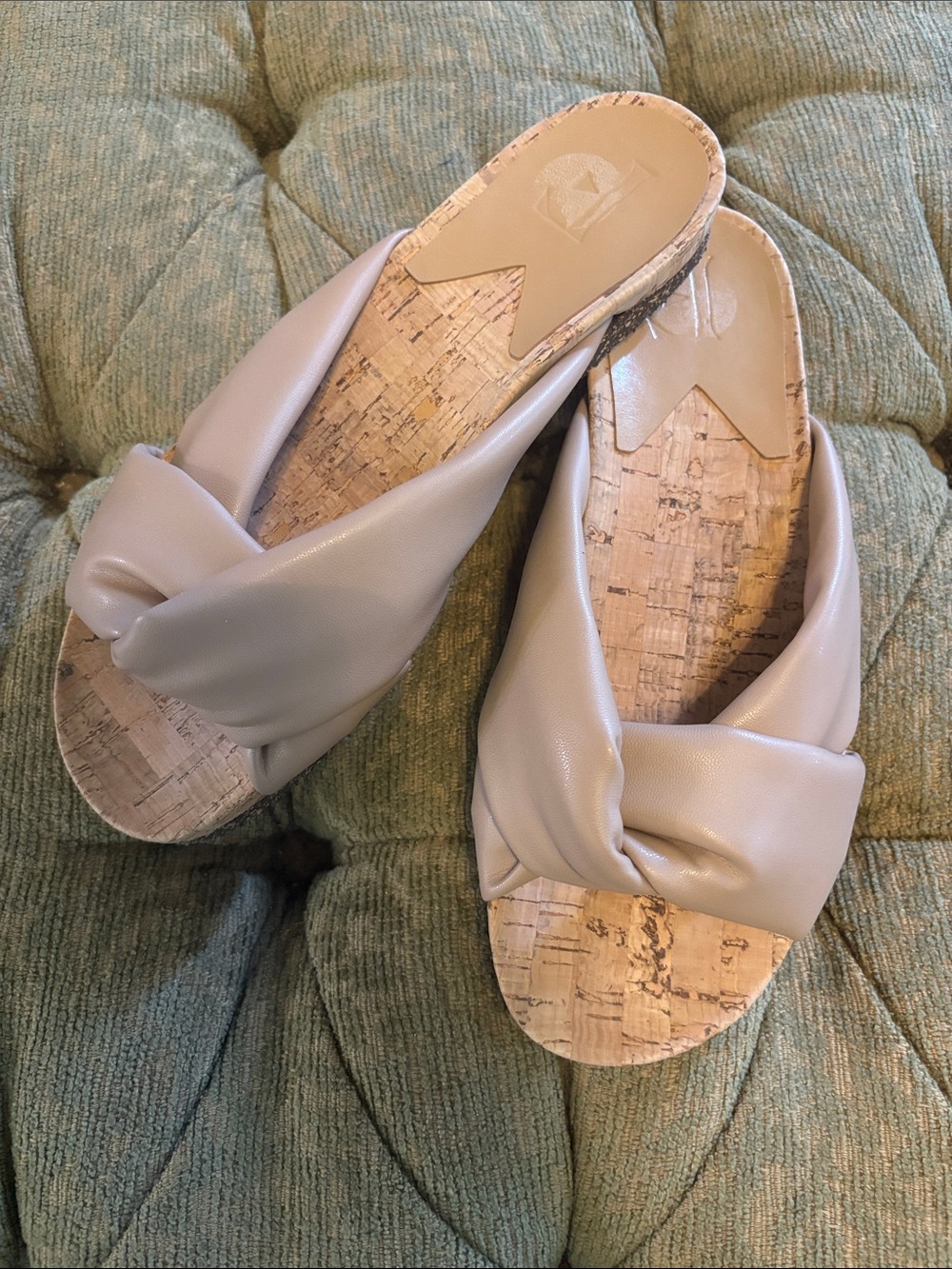 Flattered Neutral Twist Slide Leather Sandals - tan. Made in Spain.